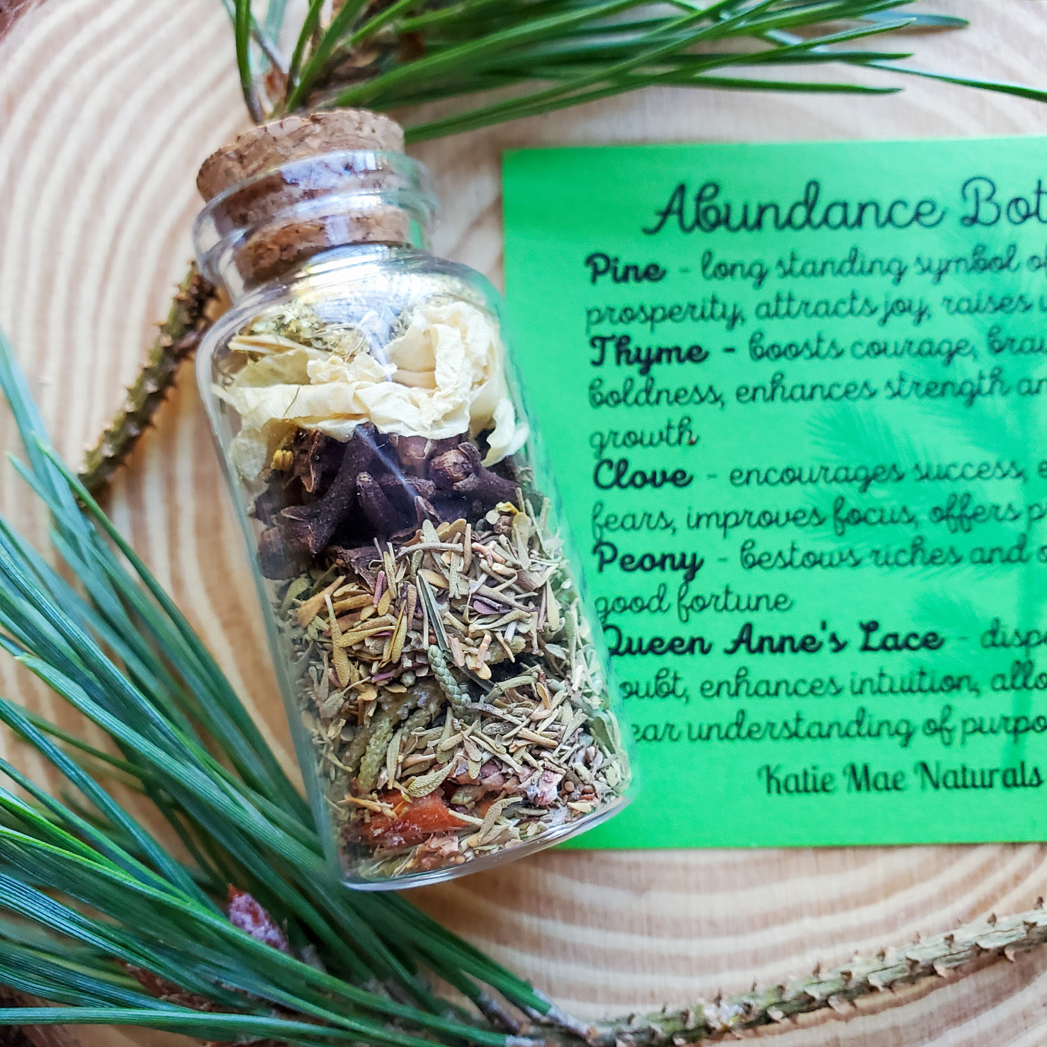 Abundance Spell Bottle, Intention Setting Herbs for Prosperity and Sucess