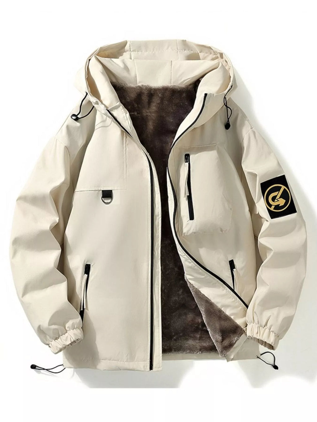 Men's Plus Size Drawstring Zip Up Hooded Jacket