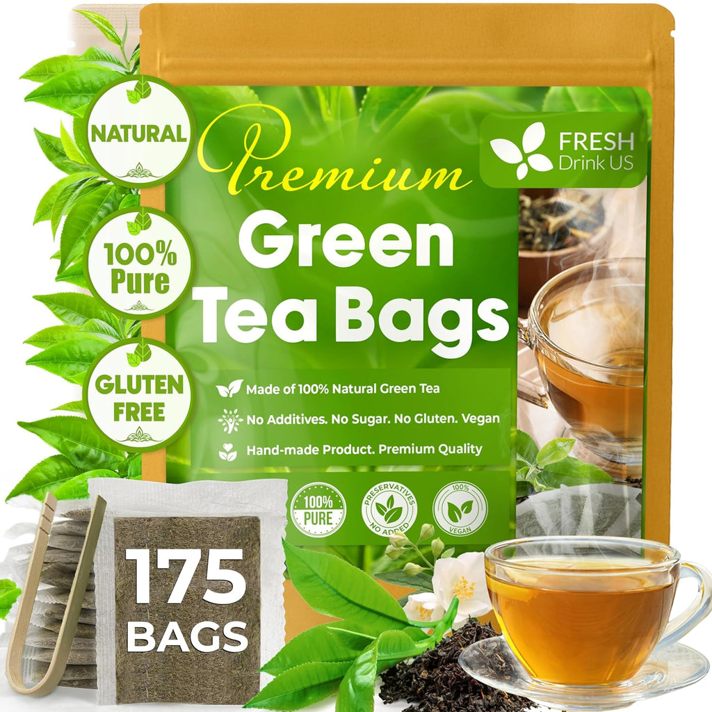Premium Green Tea Bags, 100% Natural & Pure from Green Tea. Green Herbal Tea. No Sugar, No Gluten, Vegan