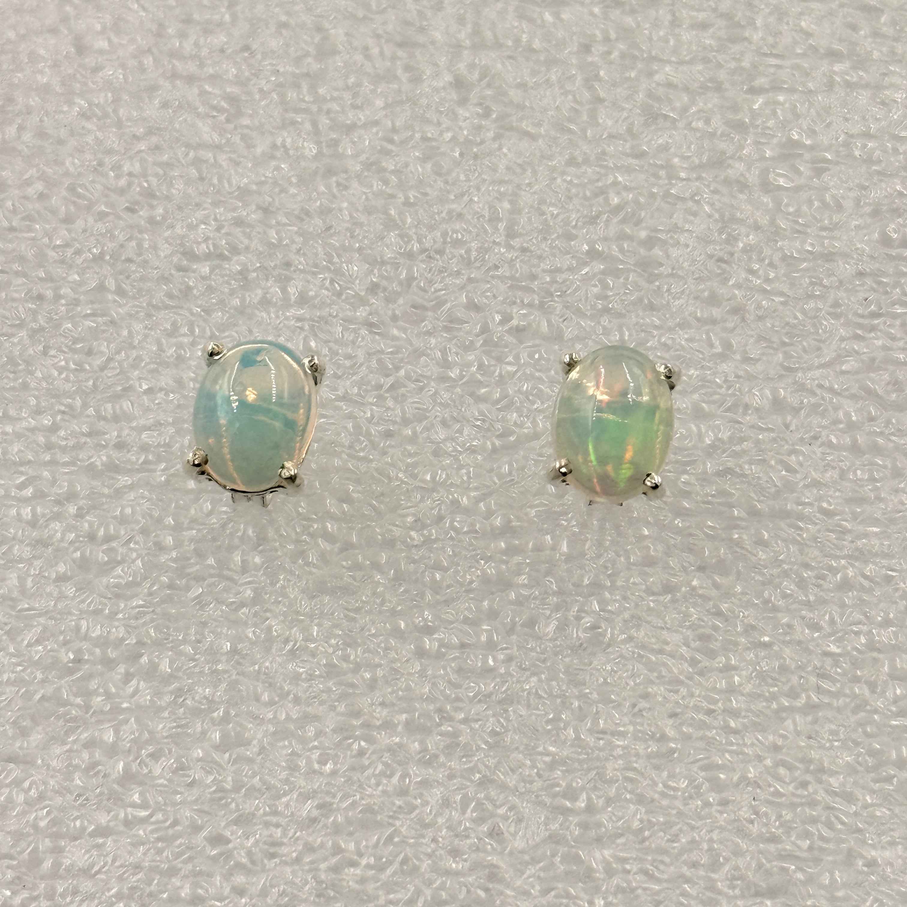 Sterling Silver Oval Ethiopian Opal Post Earrings Size 1