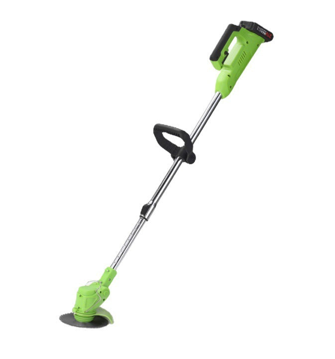 Cordless electric lawn mower and rechargeable grass trimmer garden tool for residential lawn care, yard trimming, landscaping and outdoor maintenance