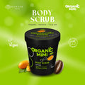 Organic Mimi Lifting Mango & Coffee Body Scrub 250g with organic mango butter, coffee, sugar and sea salt, natural vegan exfoliating skincare for smooth, firm skin