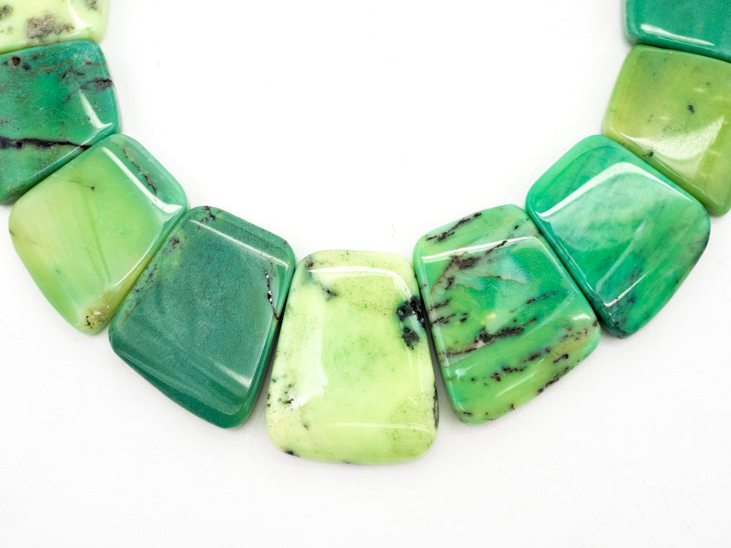 Quality Natural Green Grass Agate Graduated 17-35mm Trapezoid Beads Strand, Natural Green Grass Agate Gemstone Beads, 1 strand,sku#U222