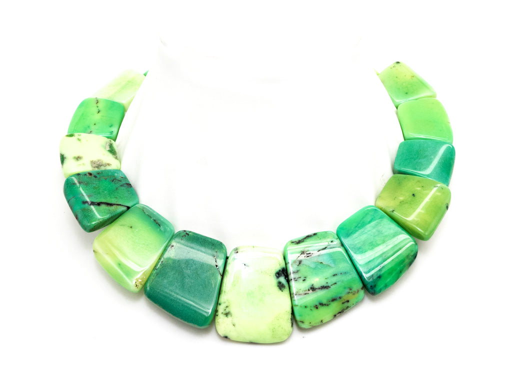 Quality Natural Green Grass Agate Graduated 17-35mm Trapezoid Beads Strand, Natural Green Grass Agate Gemstone Beads, 1 strand,sku#U222