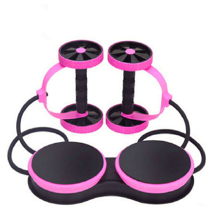 Pink and black exercise device on a white background