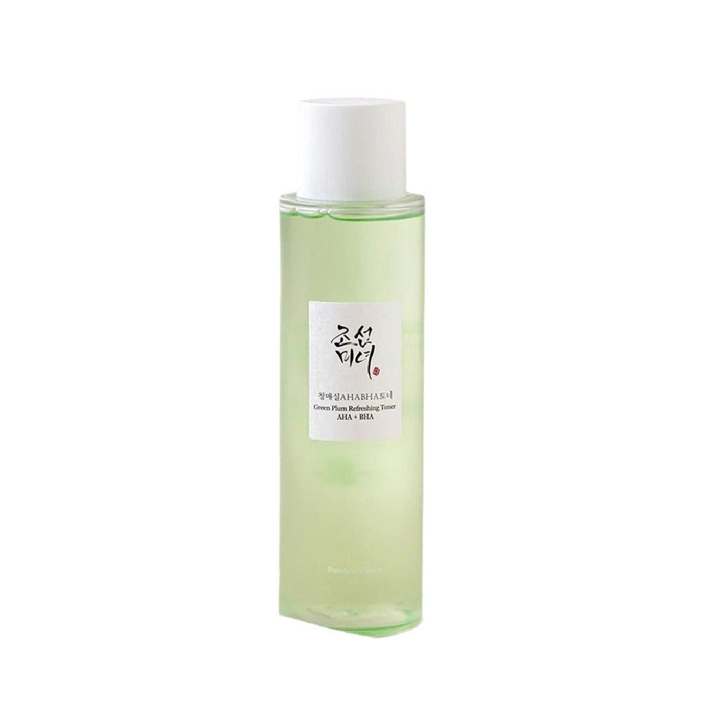 Beauty of Joseon Green Plum Refreshing Toner bottle with translucent light green toner, white cap, and Korean label on a clean white background.