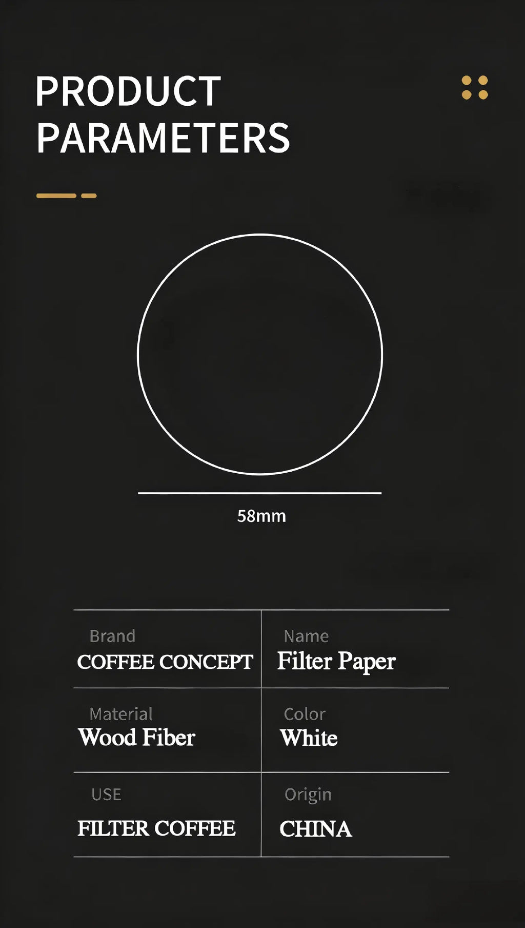 58mm wood fiber espresso puck screen filter paper product parameters for portafilter basket, white disposable coffee filter accessory by COFFEECONCEPT