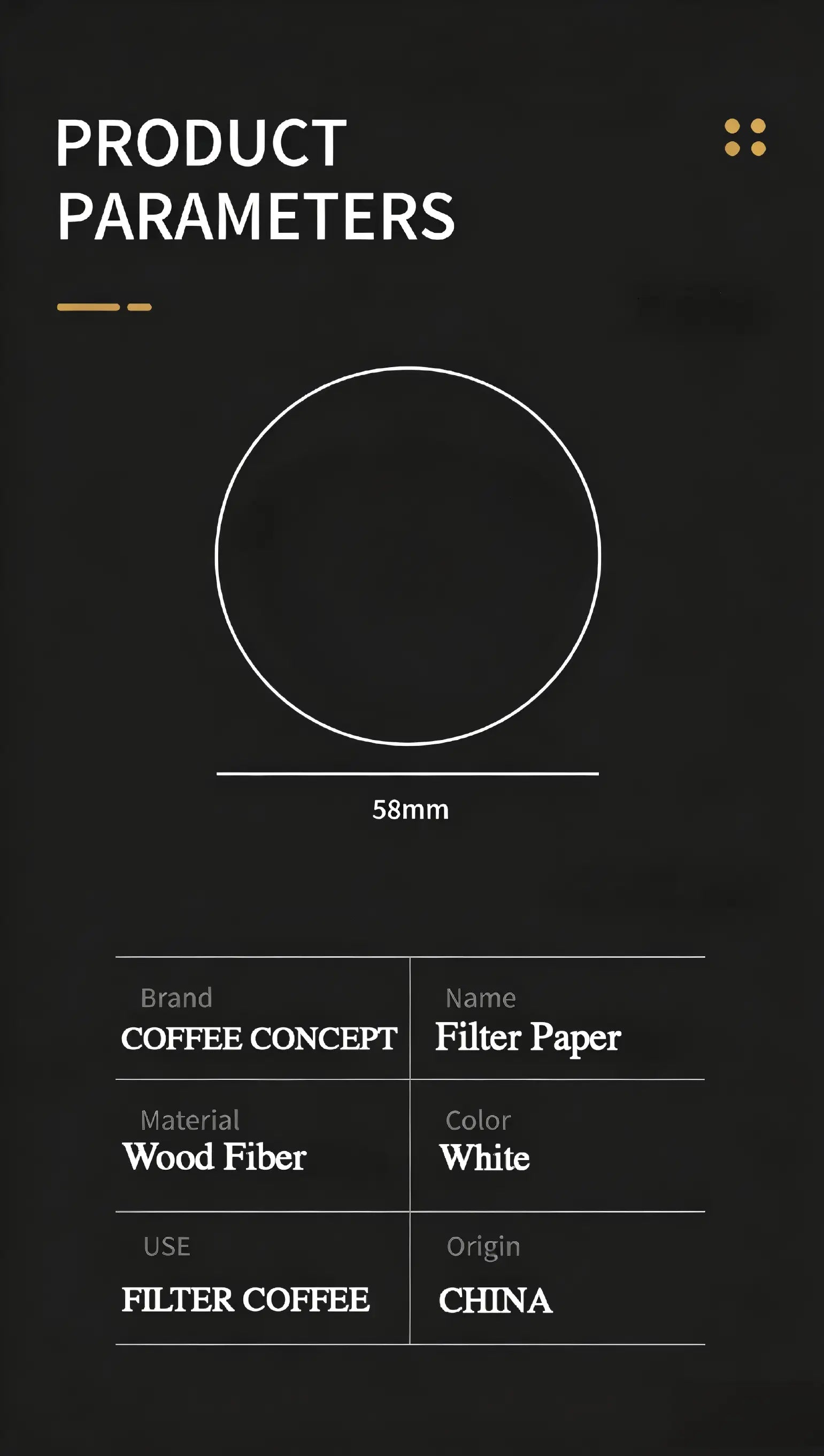 58mm wood fiber espresso puck screen filter paper product parameters for portafilter basket, white disposable coffee filter accessory by COFFEECONCEPT