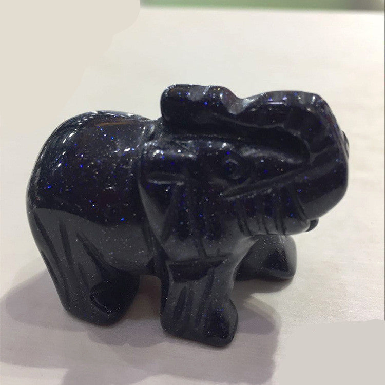 Hand-Carved Blue Sandstone Crystal Elephant Figurine – Sparkling Gemstone Ornament for Good Luck, Prosperity, Wisdom, Feng Shui, Spiritual Altar & Home Decor