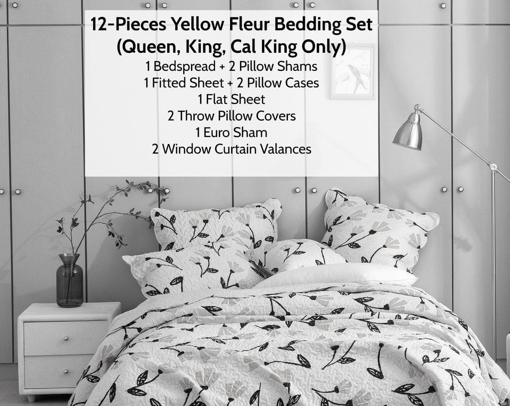 DaDa Bedding Yellow Fleur Floral Bed in a Bag Set - Ivory Botanical