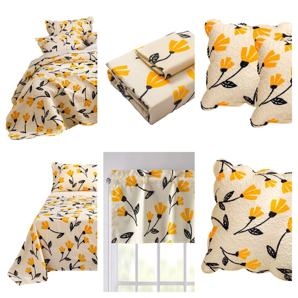 DaDa Bedding Yellow Fleur Floral Bed in a Bag Set - Ivory Botanical
