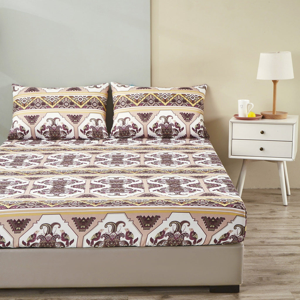DaDa Bedding Majestic Oriental Kilim Fitted Sheet - w/ Pillow Cases Royal Persian Traditional Design Intricate Ornate Ornament Print