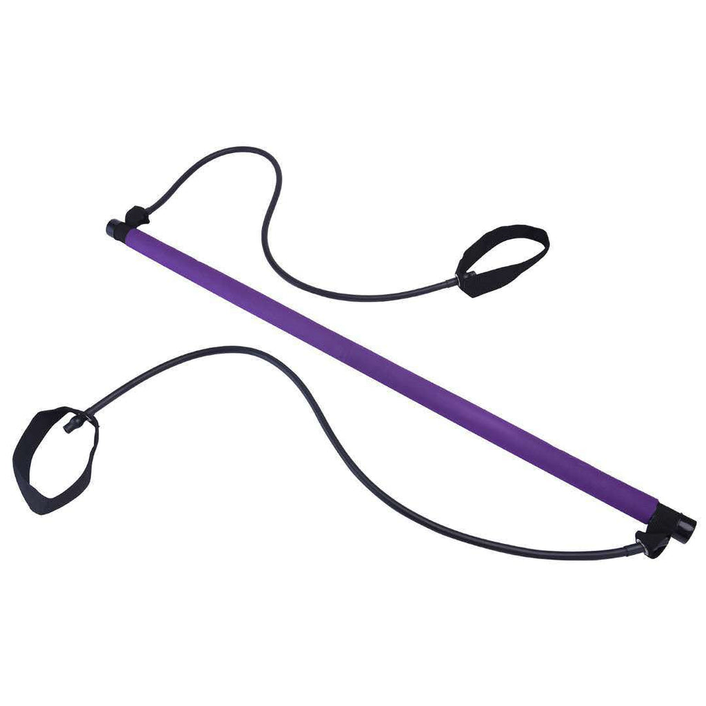 Purple resistance band with black handles on a white background