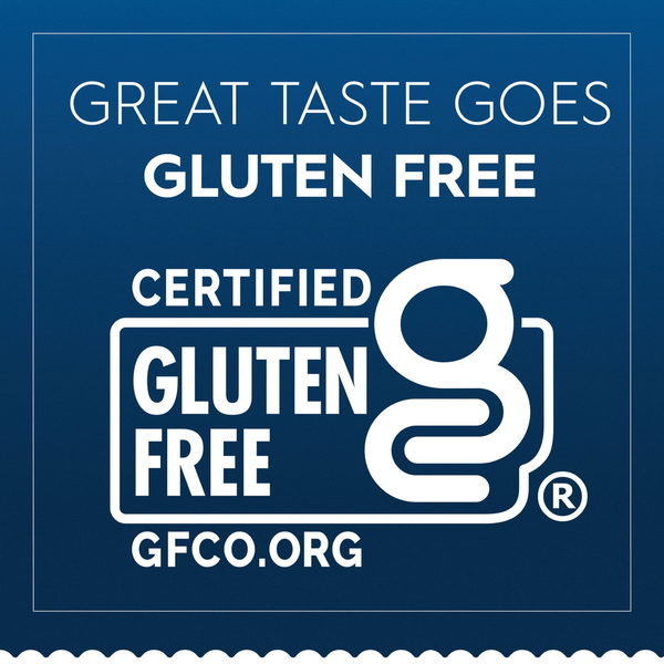 Certified gluten-free logo with text on a blue background