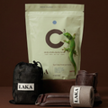 LAKA product packaging with a green lizard illustration on a brown background. LAKA® Sculpt System
