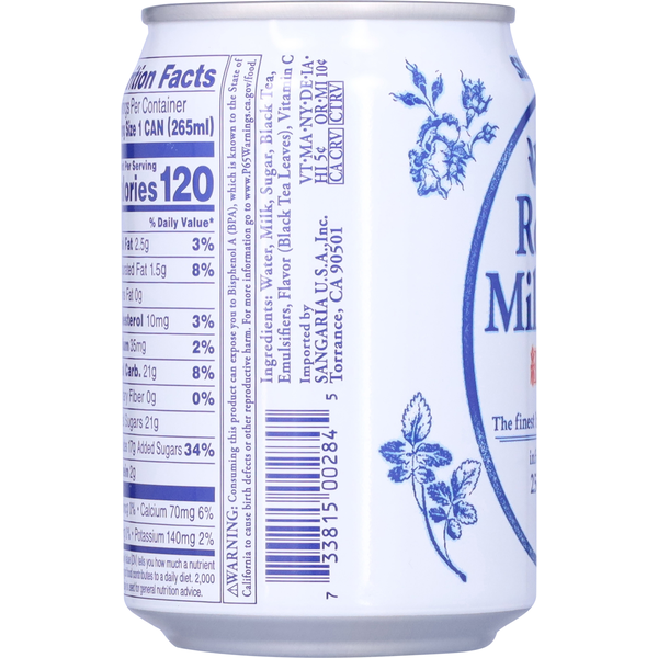 Riviera Milk can with nutritional facts label on a white background Sangaria Royal Milk Tea