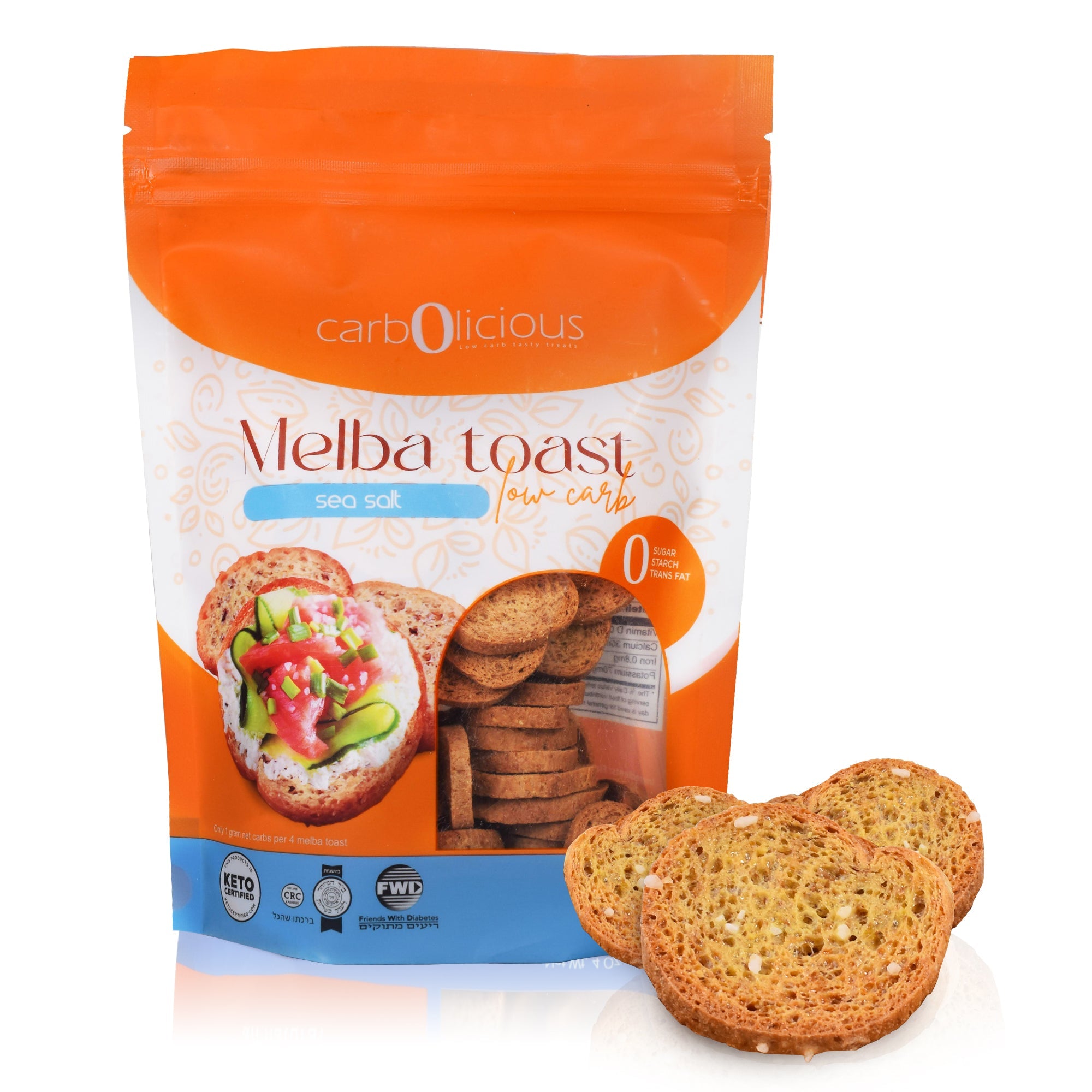 Carbolicious Melba Toast Low-Carb Sugar Free (Sea Salt) KETO Snack, 4oz - 1 Pack. Only 1 Carb for 8 Slices!