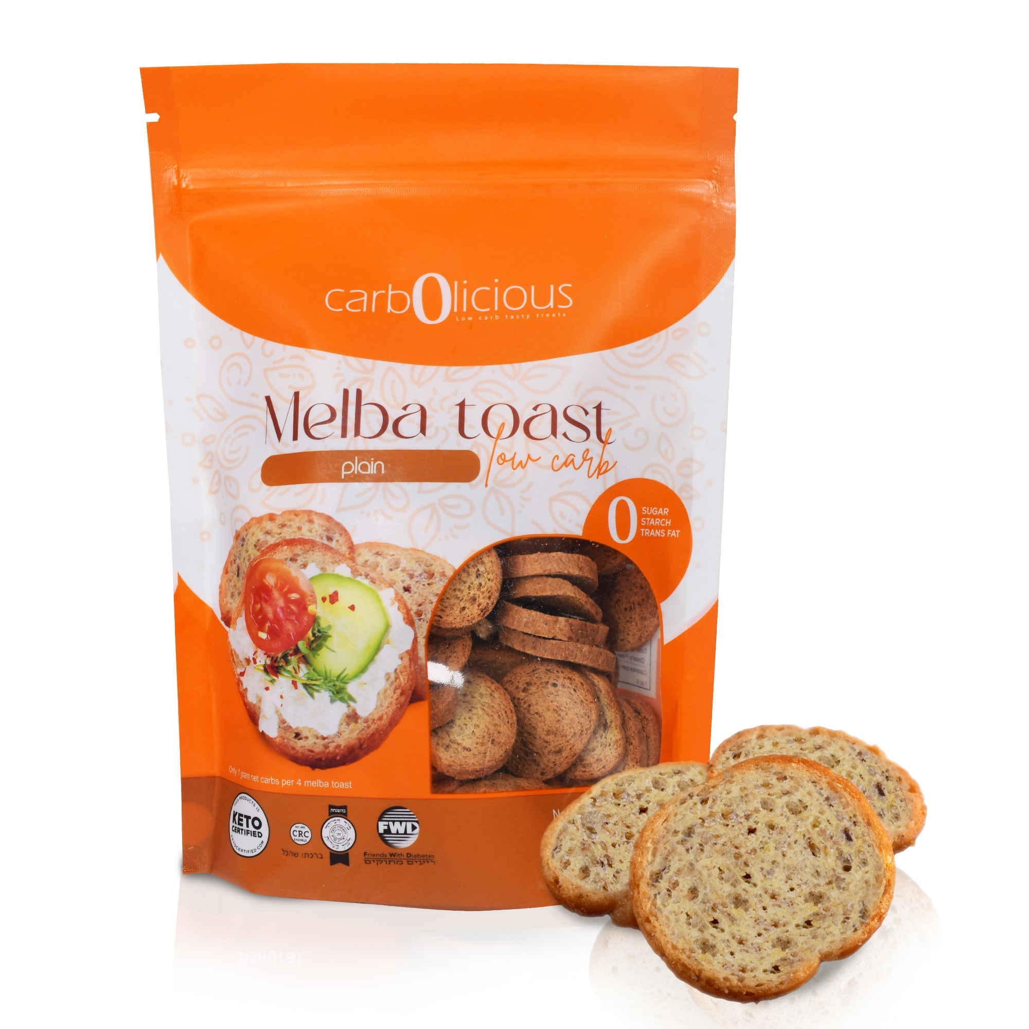 Carbolicious Melba Toast Low-Carb Sugar Free (PLAIN) KETO Snack, 4oz - 1g Net carbs per 8 slices