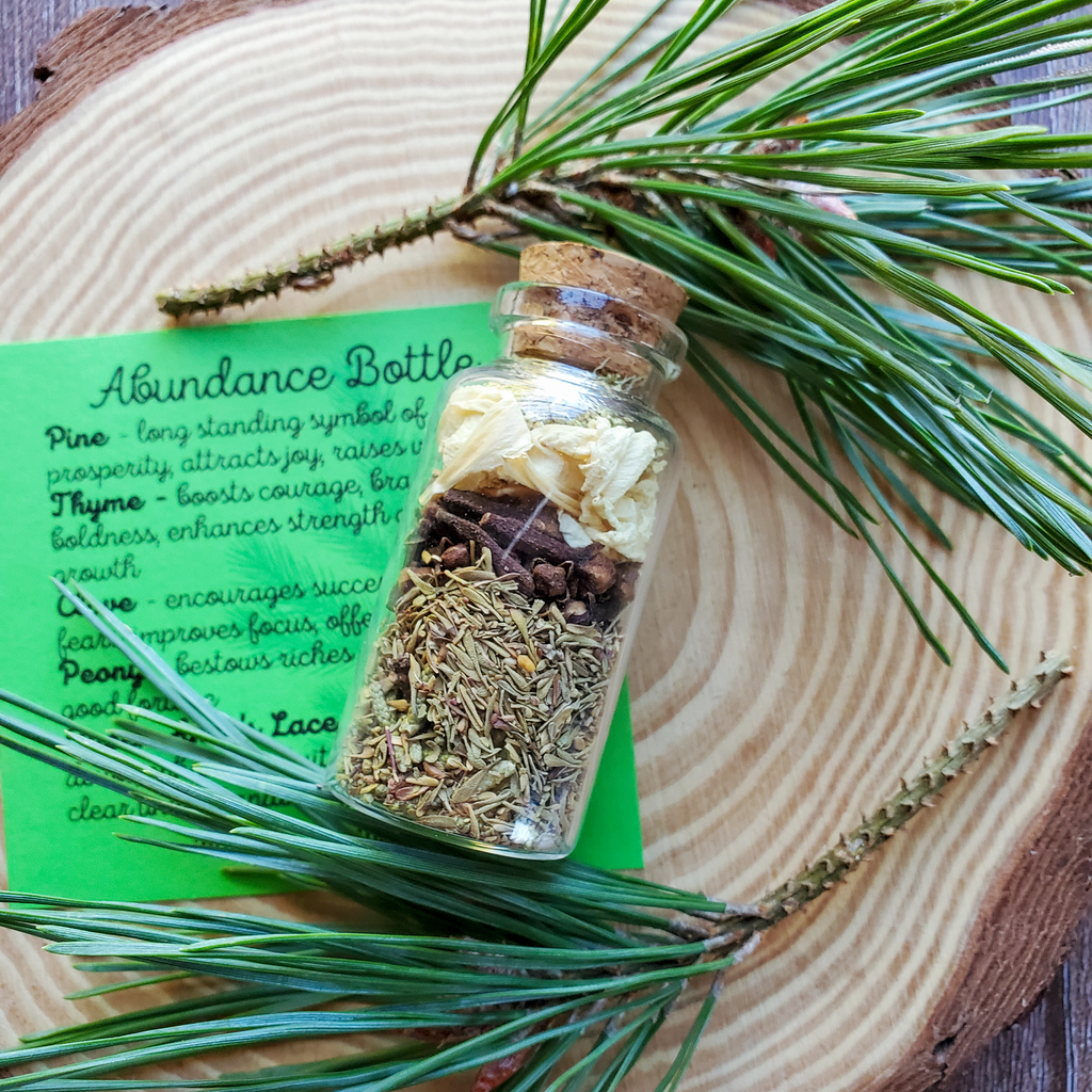 Abundance Spell Bottle, Intention Setting Herbs for Prosperity and Sucess