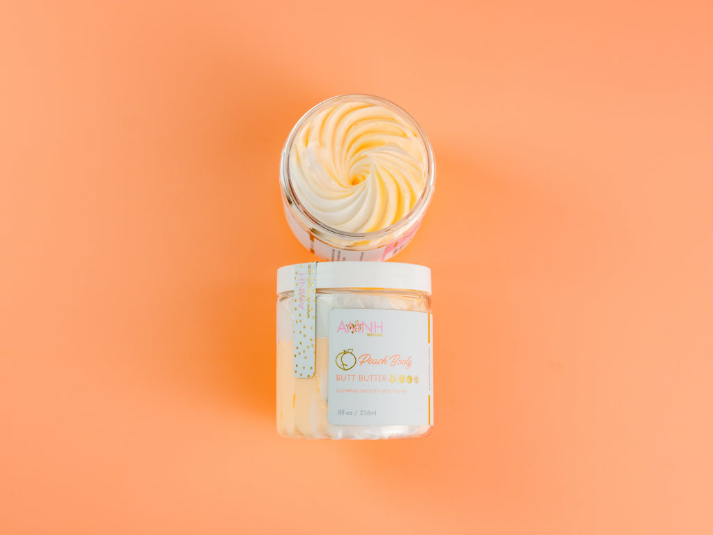 Peach Booty Bundle featuring whipped body butter with clean beauty skincare made with natural ingredients. Cruelty-free and vegan body care from a female-owned brand for soft, nourished, glowing skin.
