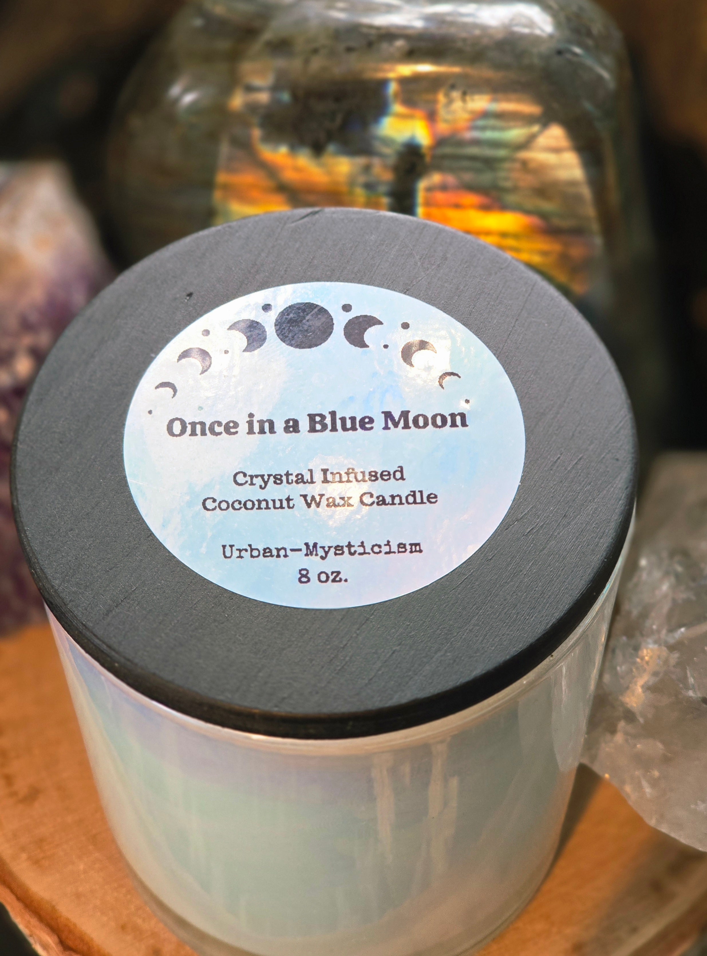 Once In a Blue Moon - Crystal infused Coconut Wax Candle