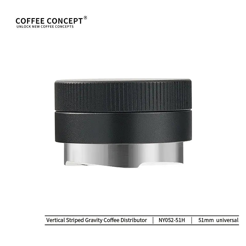 COFFEECONCEPT Vertical Striped Gravity Espresso Distributor, stainless steel self-leveling weighted coffee tool for even espresso puck distribution, 51mm universal barista accessory
