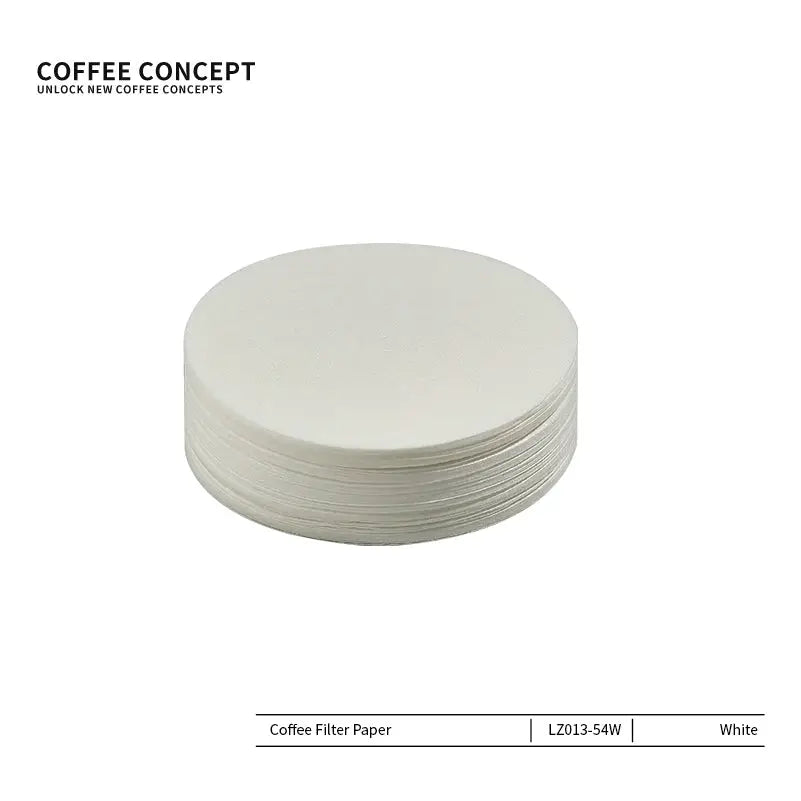 White espresso puck screen filter paper for 51mm, 53mm and 58mm portafilter baskets, disposable coffee filter sheets for cleaner espresso extraction and easy basket cleanup.