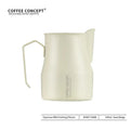 Cream-colored espresso milk frothing pitcher with 'Coffee Concept' branding on a white background.