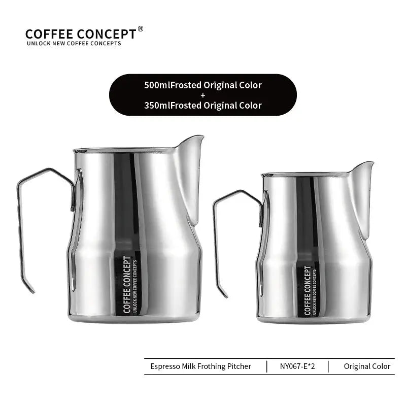 COFFEECONCEPT Stainless Steel Milk Frothing Pitchers 350ml & 500ml – Bell Shape Espresso Steaming Jugs with Sharp Pour Spout for Latte Art, Cappuccino & Coffee