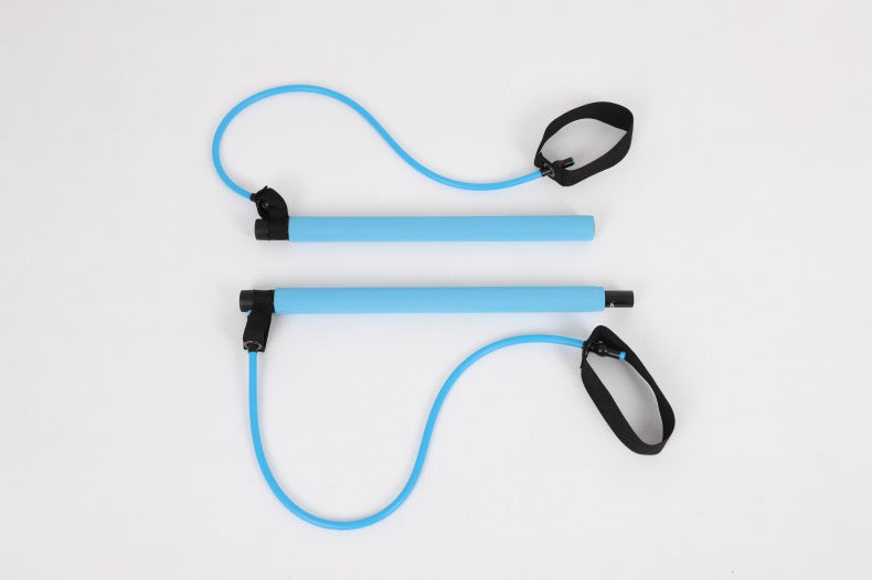 Blue resistance band with black handles on a white background