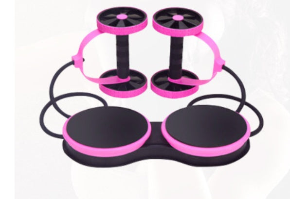 Pink and black exercise device on a white background