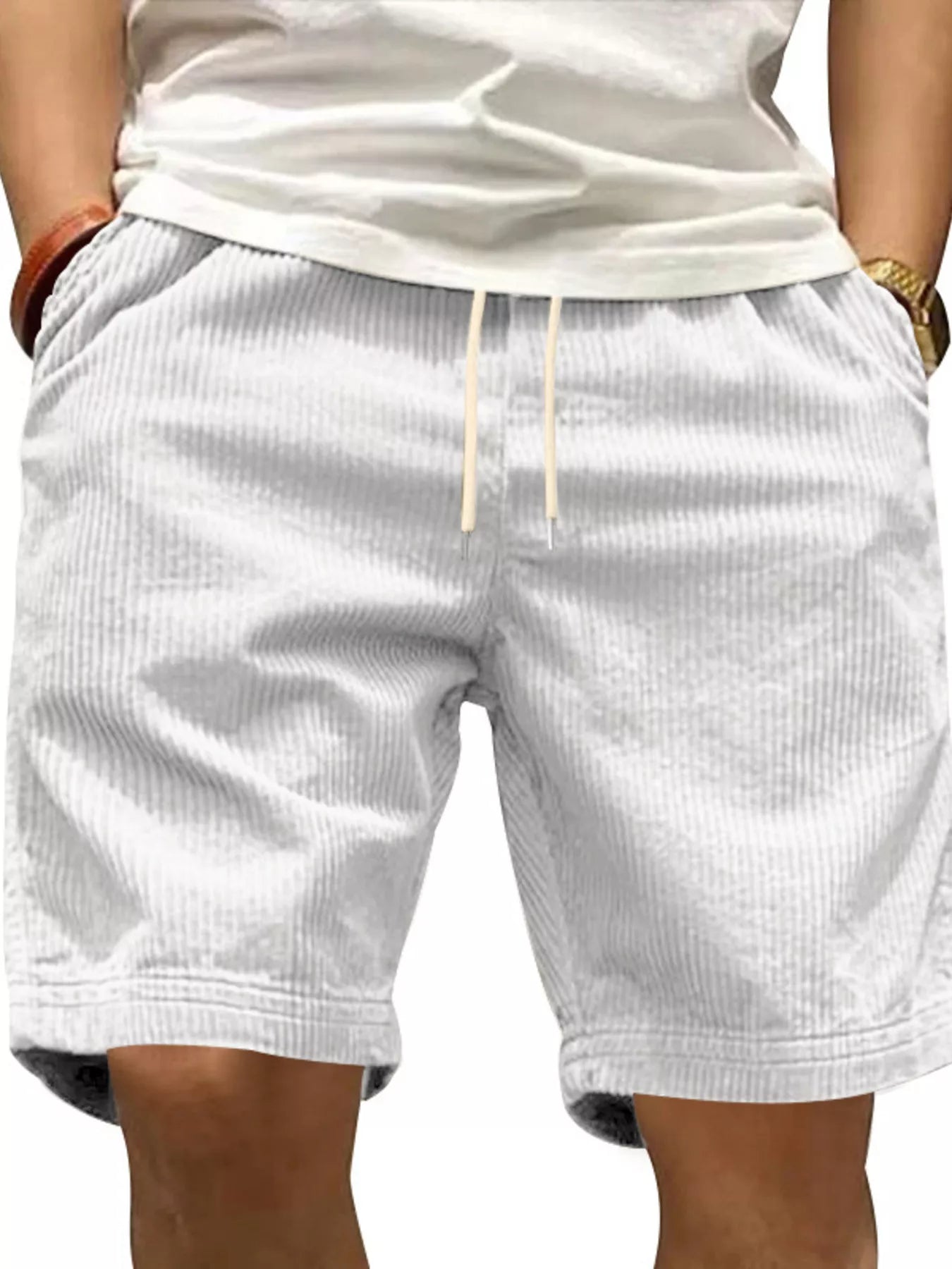 Men's Full Size Casual Corduroy Drawstring Shorts Plus Size