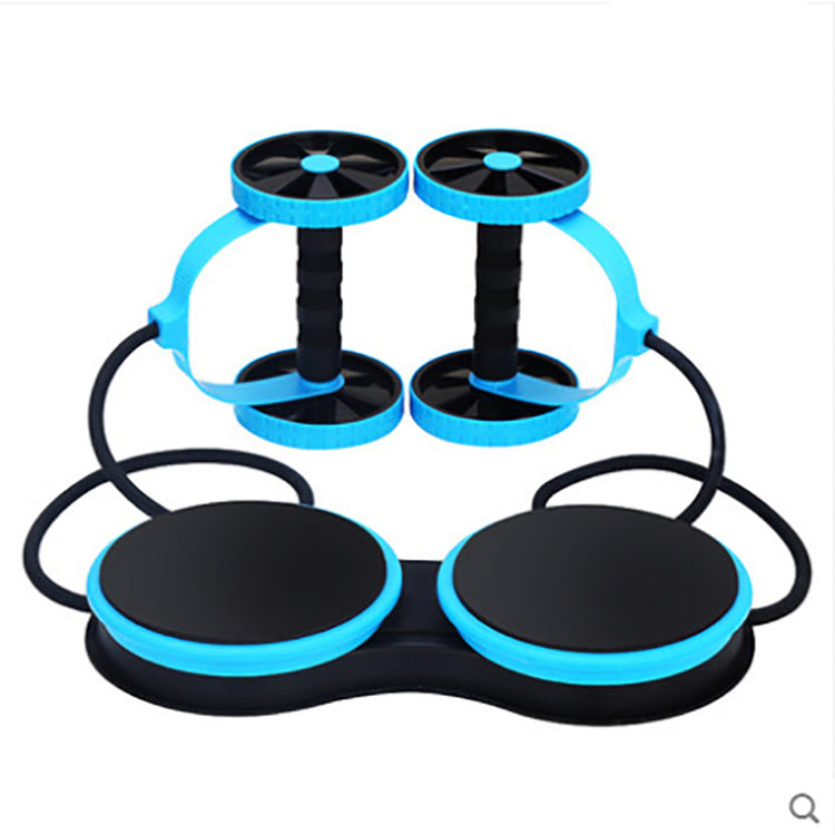 Black and blue exercise device on a white background