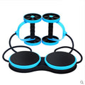 Black and blue exercise device on a white background