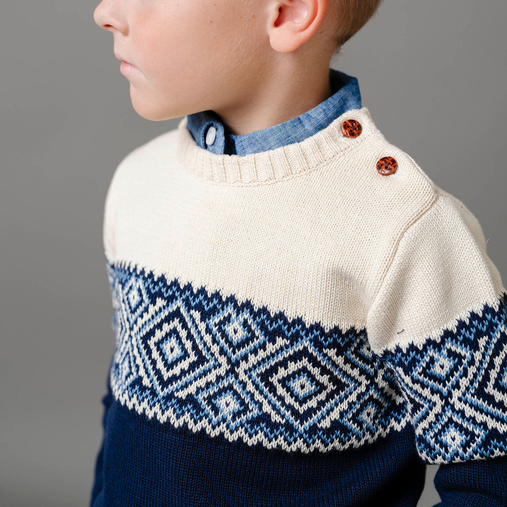 Organic Intarsia Crew Neck Button Sweater - Baby
