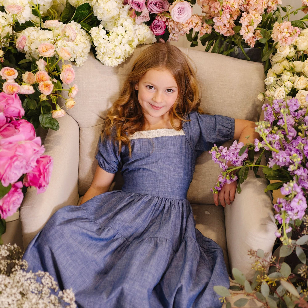 Crochet Trim Organic Chambray Dress - Baby