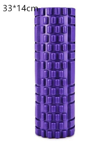Purple foam roller with grid pattern on a white background
