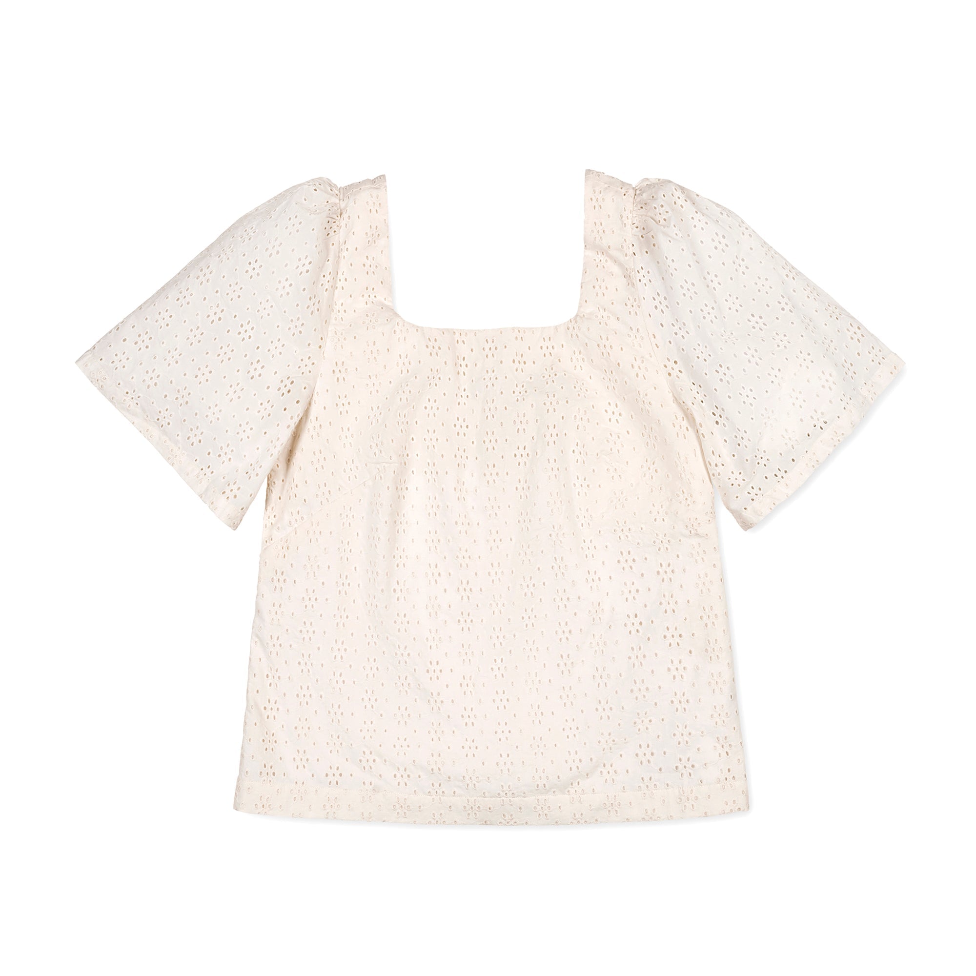 Organic Flounce Sleeve Eyelet Top