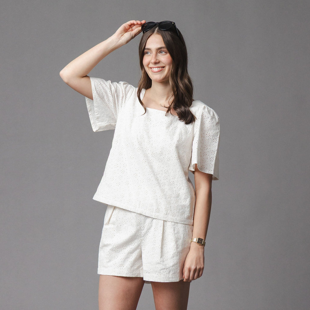 Organic Eyelet Button Tab Short
