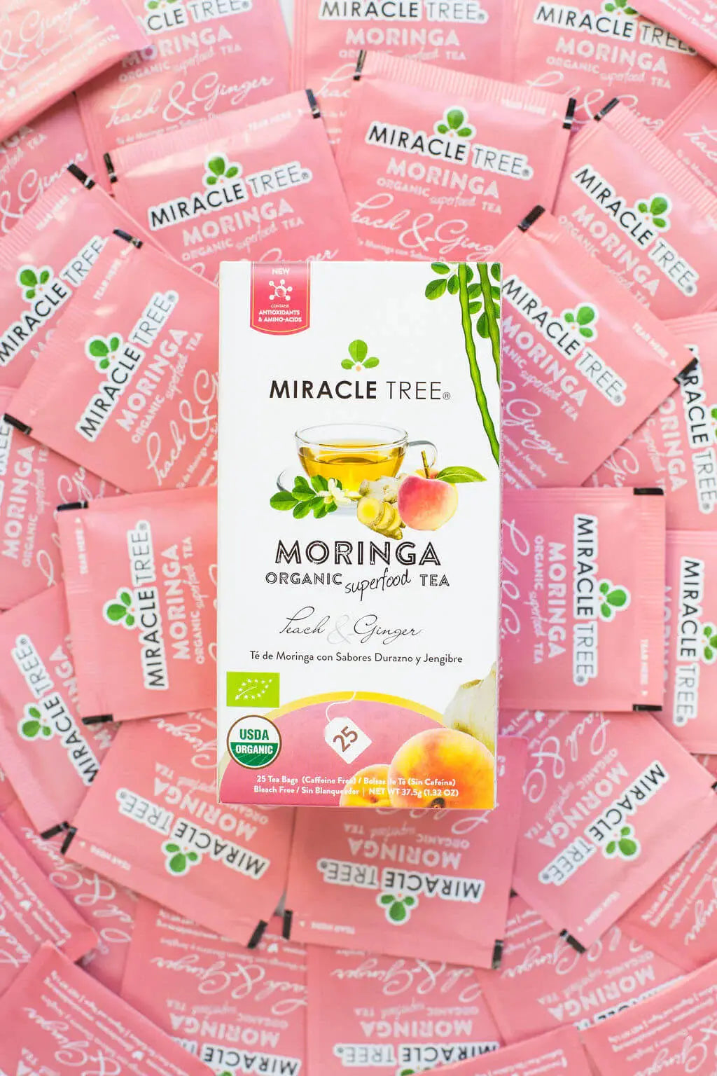 Organic Moringa Tea - Peach & Ginger - Caffeine-Free Herbal Tea