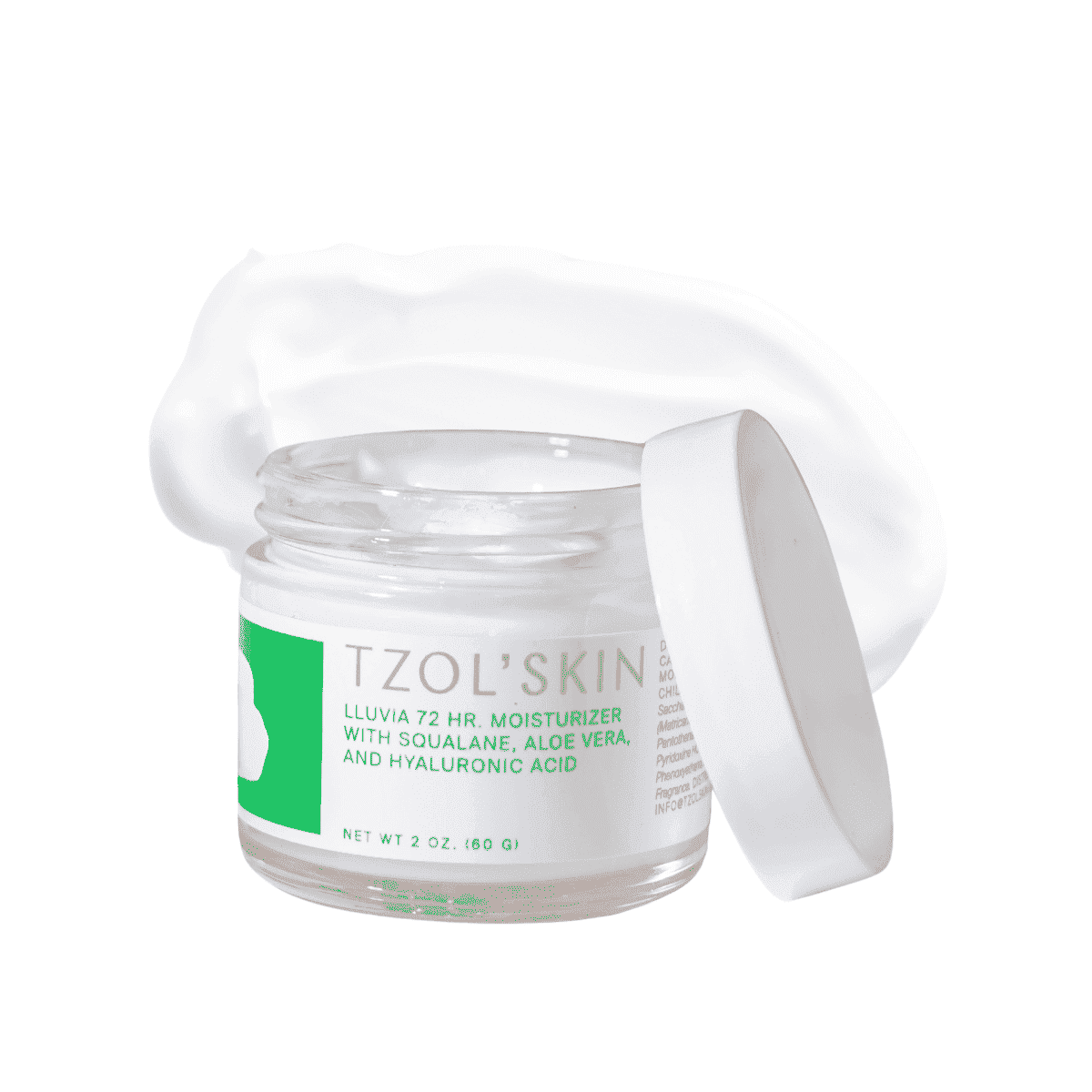 TZOL’SKIN Lluvia 72HR Moisturizer with squalane, aloe vera and hyaluronic acid, hydrating face cream for long-lasting moisture, skin hydration and dry skin care, 2 oz jar with rich white moisturizing cream