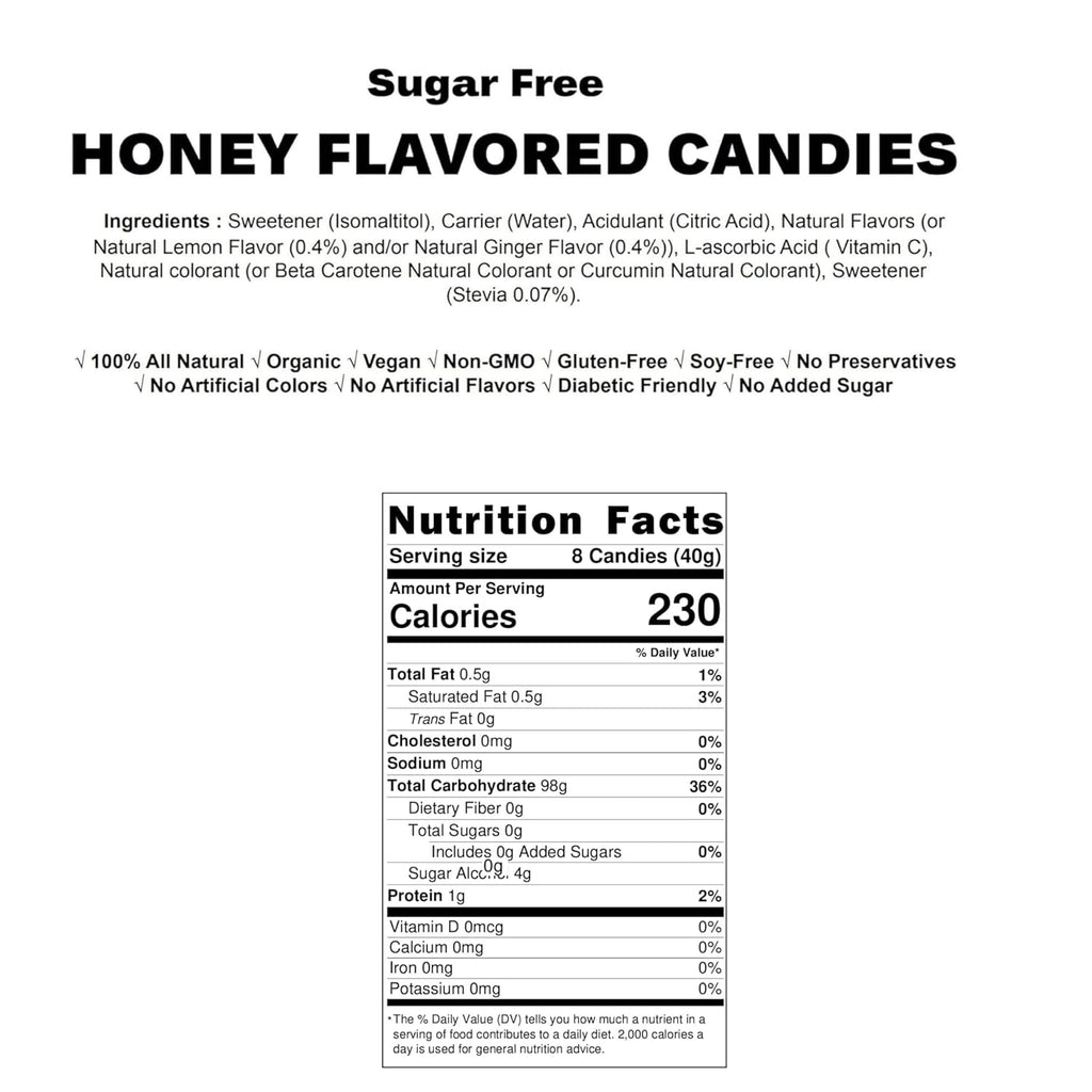 Andy Anand Sugar Free Honey Candies – Flavored Ginger, Stevia Sweetened, Keto & Gluten Free Candy, Dry Mouth Relief, 80 Pieces 7oz.