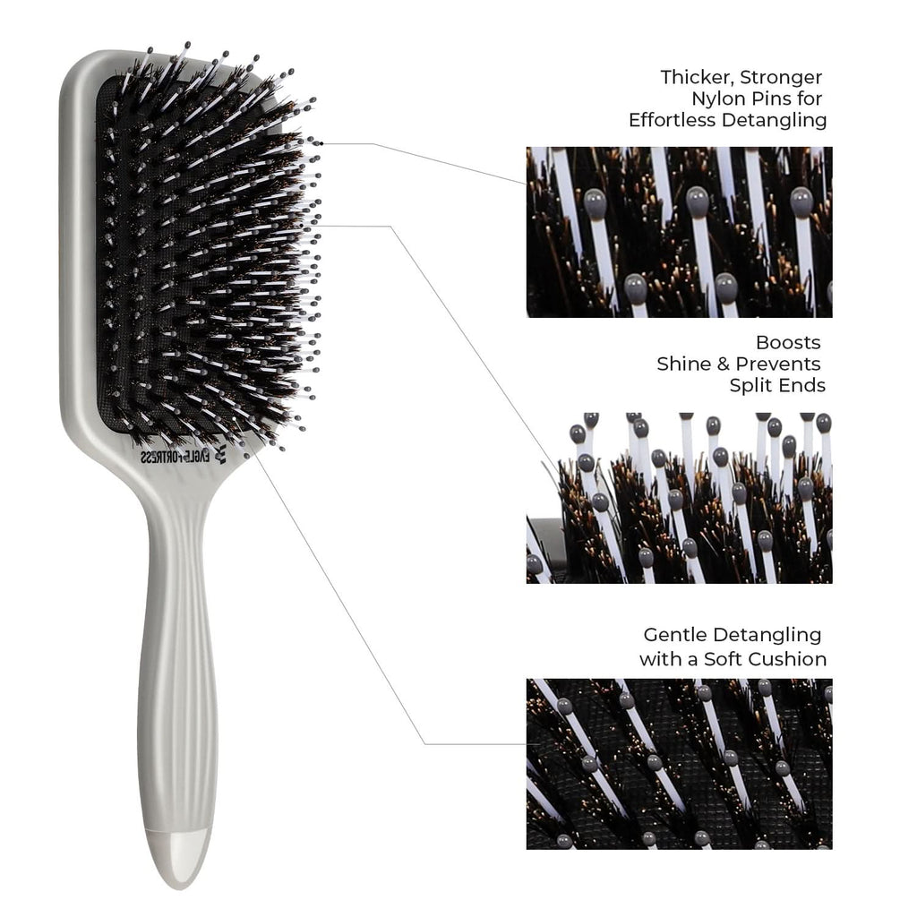 Eagle Fortress Boar Bristle Paddle Brush - Grey