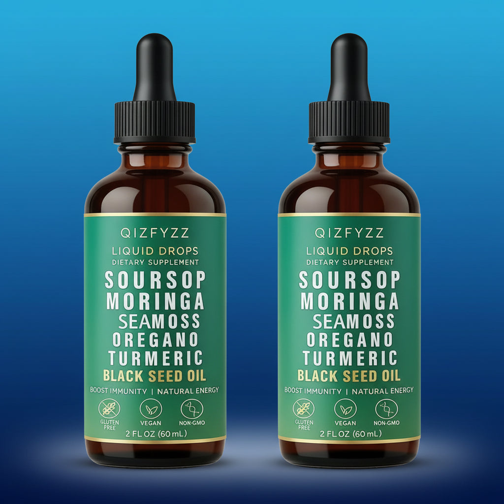 2 liquid tincture dropper bottles 2 Soursop Bitters Liquid Drops 10-In-1 with Nori, Moringa, Turmeric, Black Seed Oil, Oregano, Ashwagandha Herbal Extracts for Overall Health Vegan, Non-Qz 2 Fl Oz Bathroom Fitness Dietary Supplement