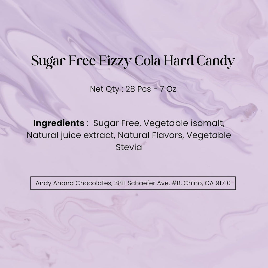 Andy Anand Sugar Free Fizzy Cola Hard Candy – Copper Kettle Boiled, Naturally Flavored, Keto & Diabetic Friendly, 28 Pc 7 Oz