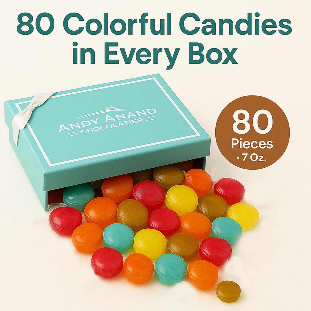 Andy Anand Chocolatier Sugar Free Fruit Candies - Mixed Fruit Hard Candy - Made in Europe, Gluten Free, Individually Wrapped, Stevia Sweetened, Low Calorie Snacks Fruity (80 Pcs, 7 Oz)