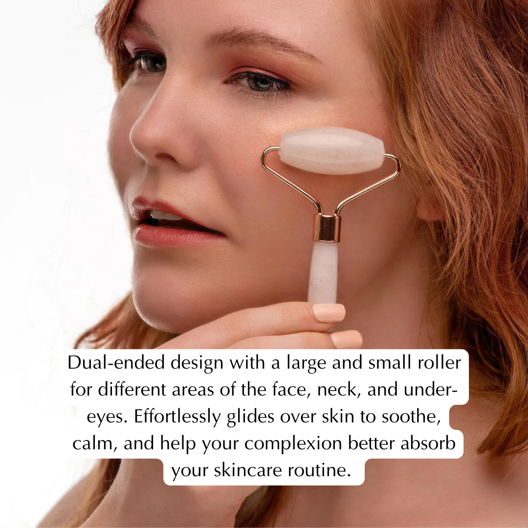 Rose Quartz Facial Roller – Dual-Ended Cooling Tool for Puffiness & Skin Radiance