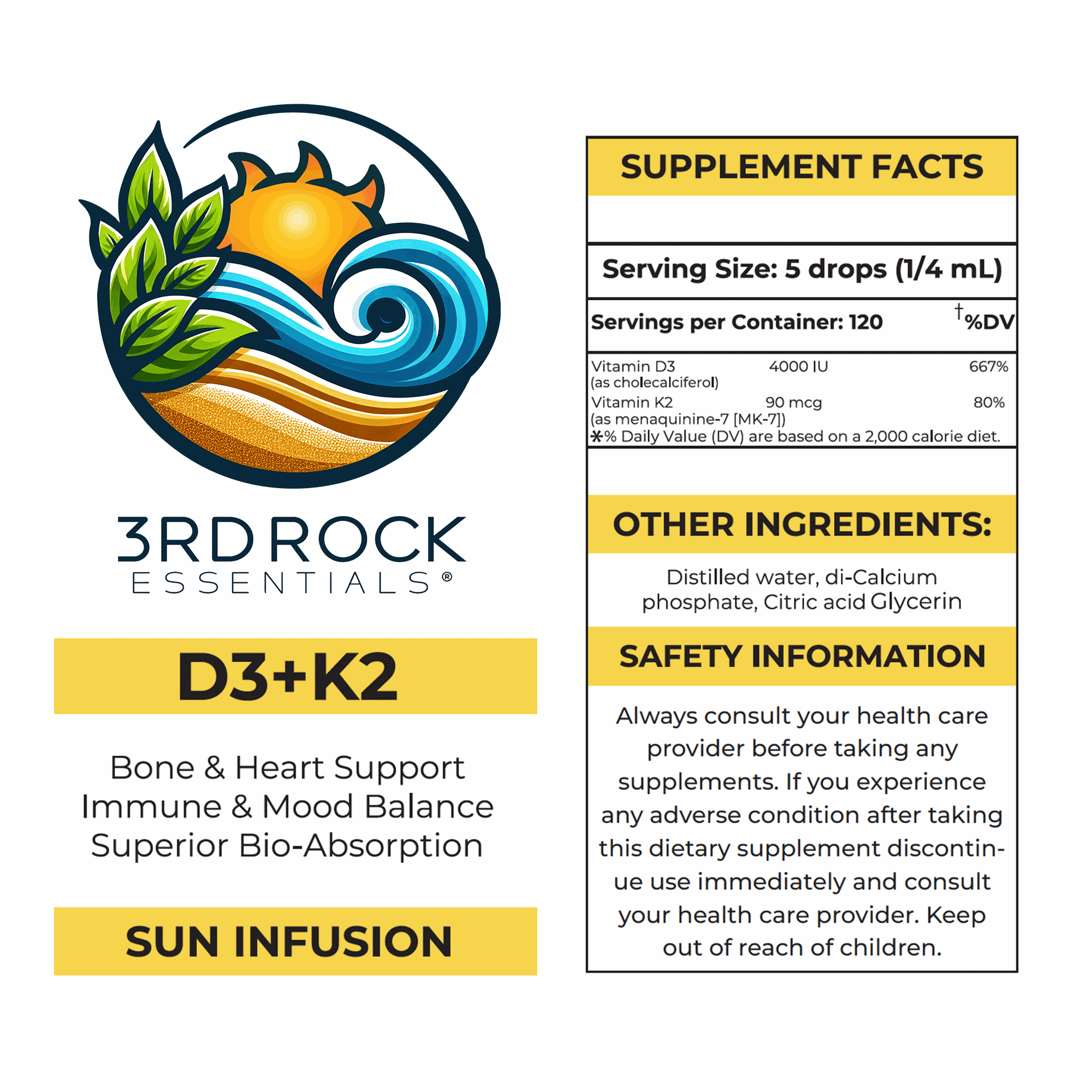 Vitamin D3 + K2 - Liquid Supplement (Chelated) — 1 fl oz