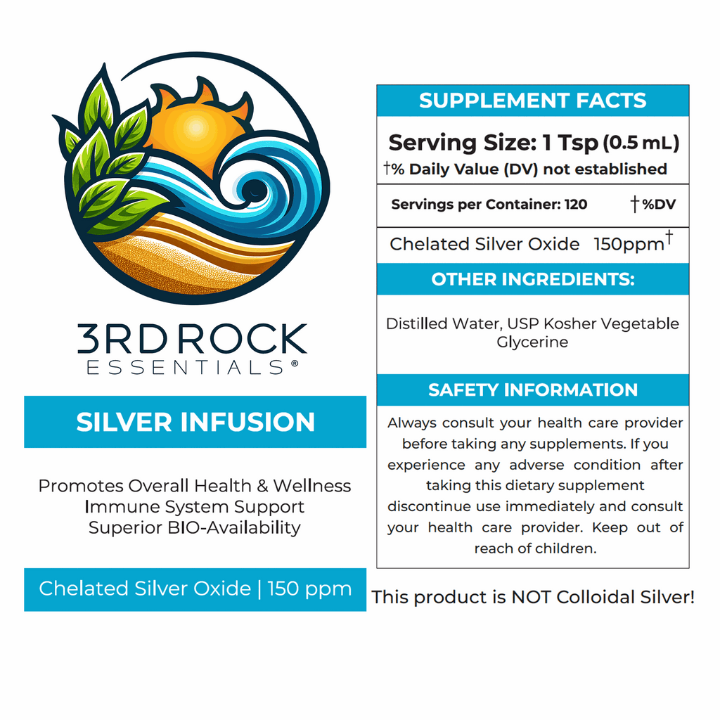 3rd Rock Essentials Silver Infusion – 150 PPM Chelated Silver Oxide Complex Supplement– 16 fl oz