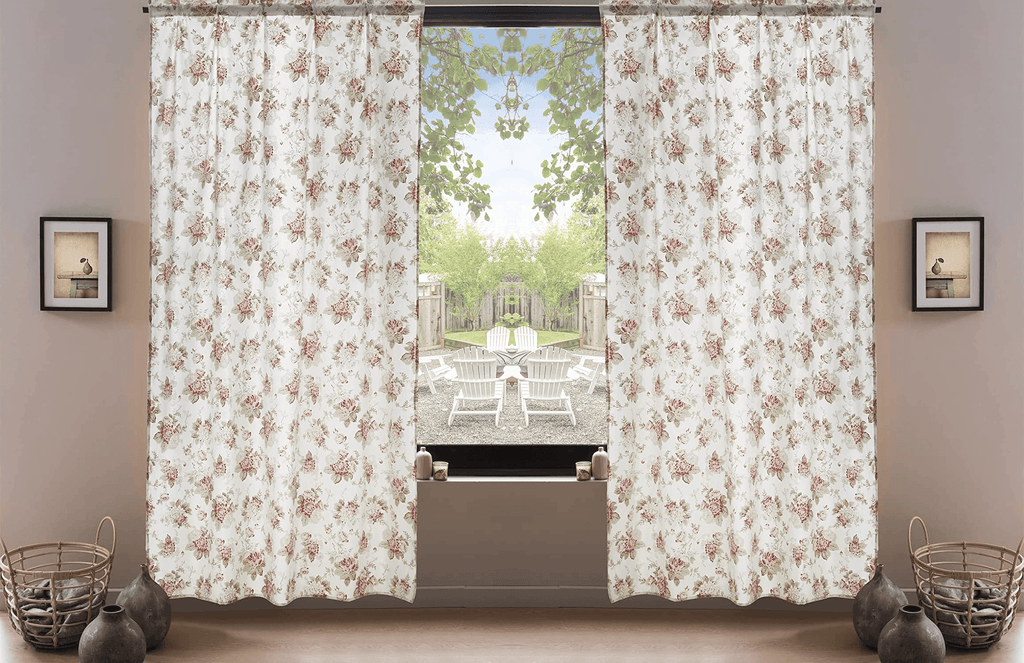 DaDa Bedding Set of 2-Pieces Hint of Mint Dainty Floral Pink Roses Cottage Sheer Window Panel Curtains (JHW3036)